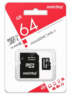 Карта памяти micro-SD 64GB class 10 с адаптером