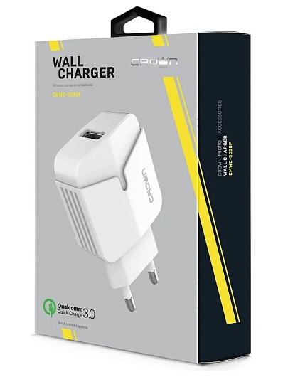 Сетевое зарядное устройство CrownMicro 3030F 1 USB Quick Charge Белый