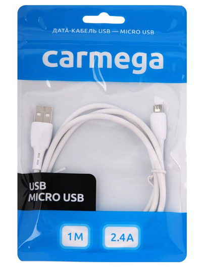 Кабель USB - micro USB Carmega 1.0 м Белый