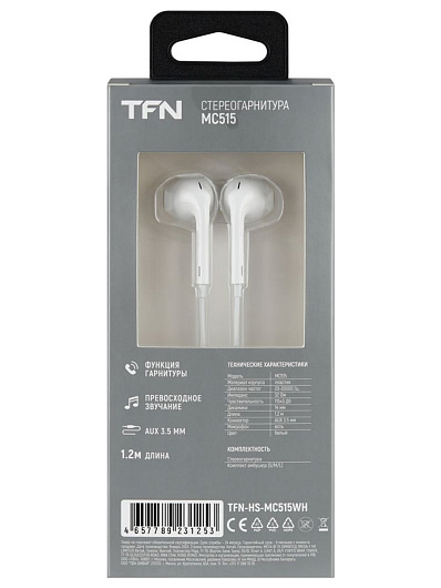 Проводная гарнитура TFN MC515 Белый