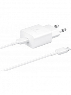 Сетевое зарядное устройство Samsung 15W Type-C + кабель Type-C Белый