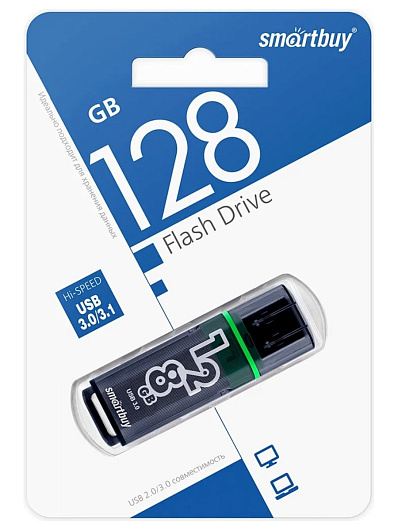 USB-флеш-накопитель SmartBuy Glossy USB 3.0 128 GB Темно-серый
