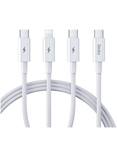 Кабель USB-A - 2USB-C+Lightining Benks D46 1,2м Белый Кабель USB-A - 2USB-C+Lightining Benks D46 1,2м Белый